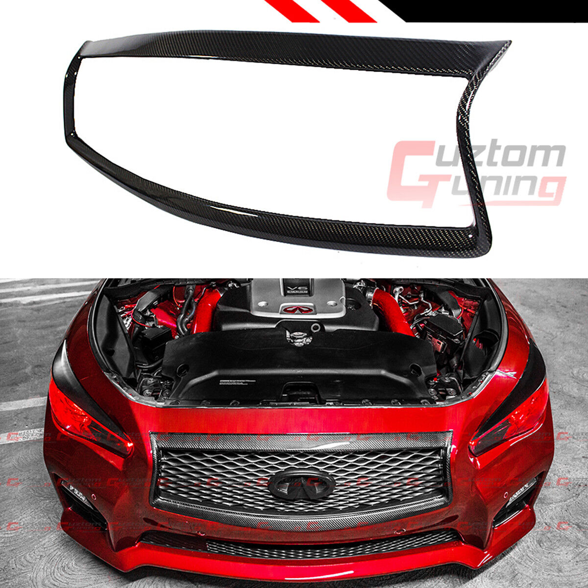 FOR:2014-2017 INFINITI Q50 S CARBON FIBER FRONT GRILL OUTLINE TRIM COVER OVERLAY