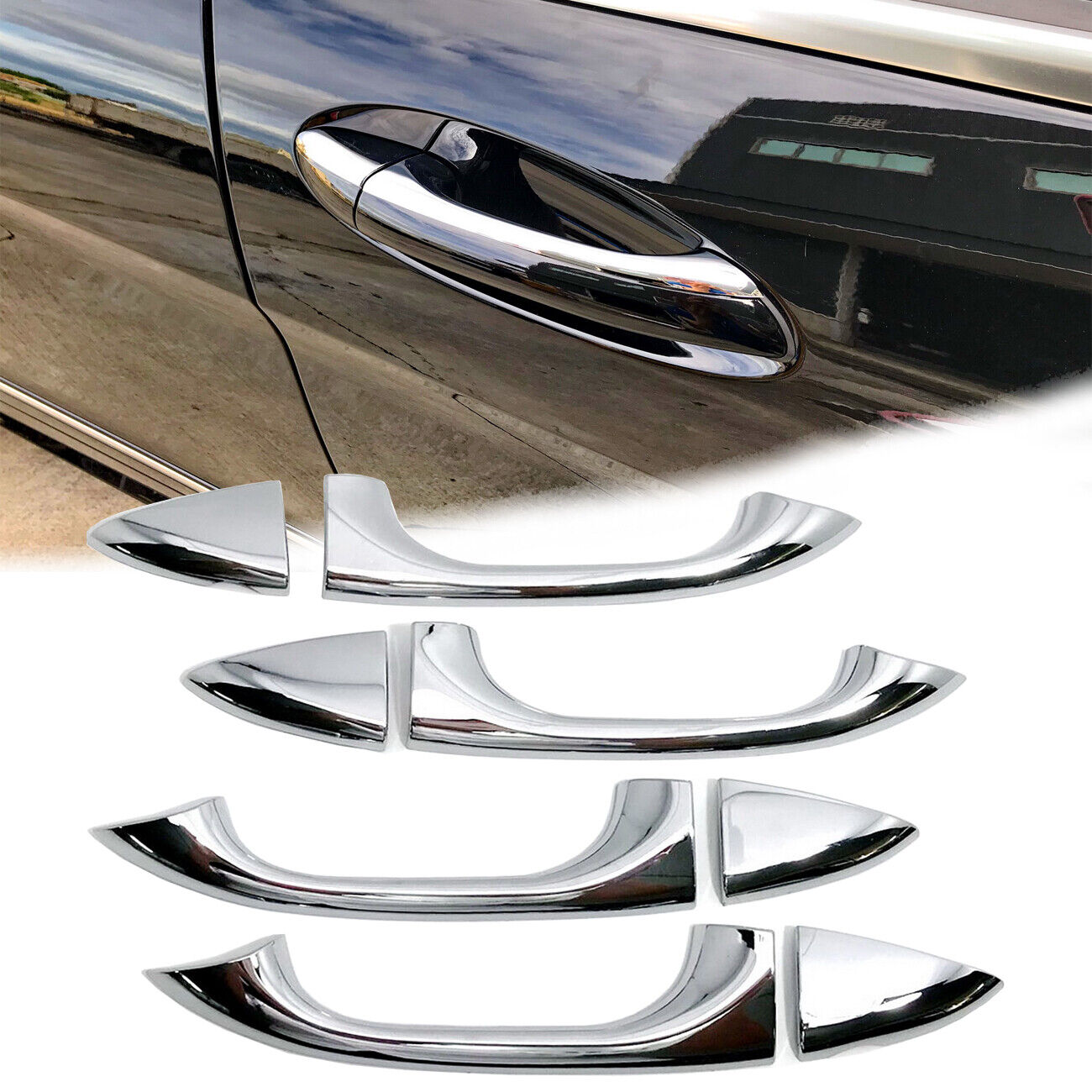 8x Half Handle Cover Gloss Mirror Chrome Silver Fit 00-06 W220 S320 S500 S65 S55