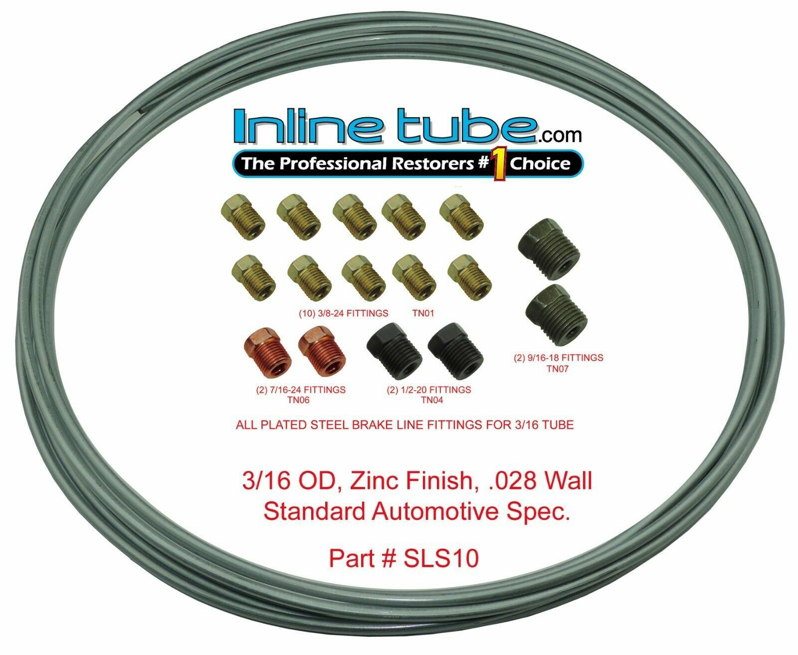 3/16 Oem Zinc Steel Brake Line Tubing Kit Coil Roll and Sae Tube Nut Fittings
