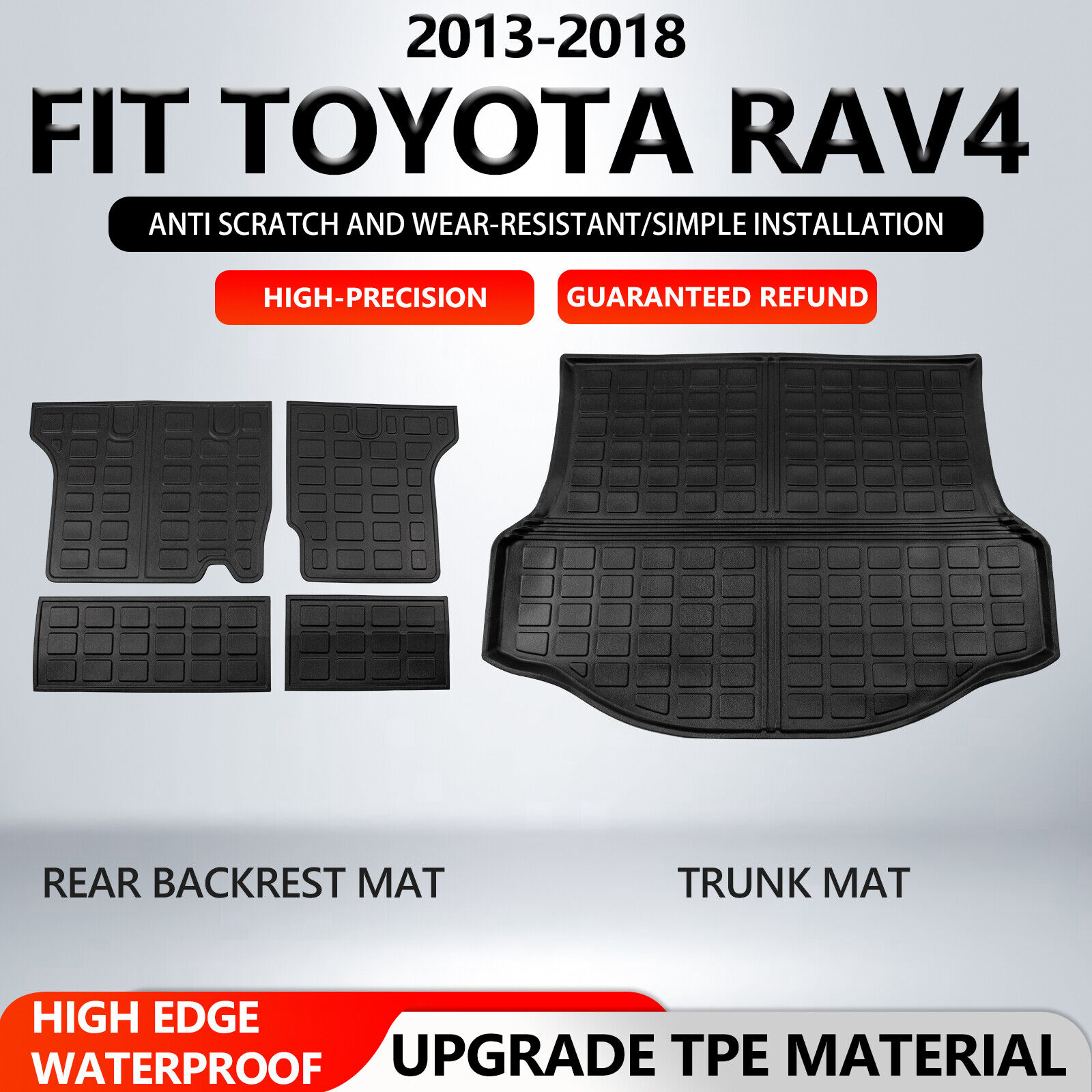 For 2013-2018 Toyota RAV4 Cargo Mats Backrest Mat Trunk Liners All Weather Mats