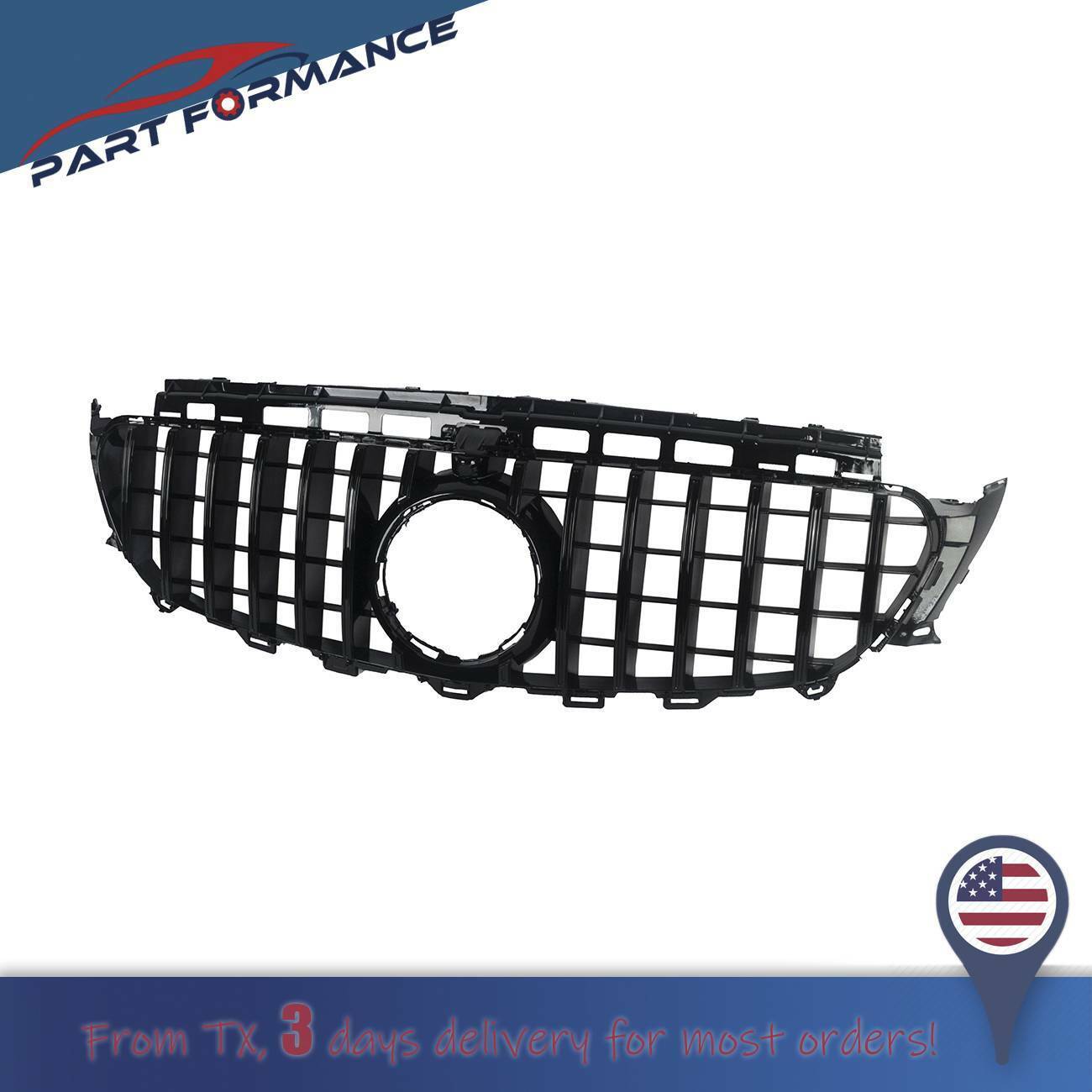 GT R Grille Fit Mercedes Benz W213 E-CLASS 2016-2020 W/ CAMERA HOLE ALL Black 