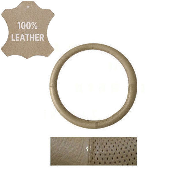 New Perforated Genuine Beige Leather Car Truck Steering Wheel Cover -Medium Size