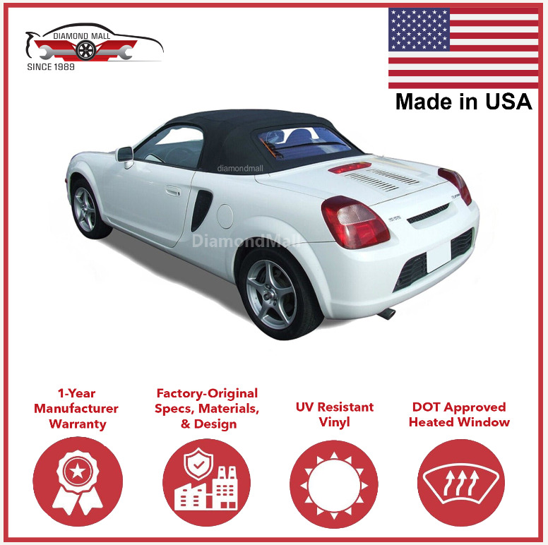 2000-07 Toyota MR2/MRS Convertible Soft Top w/DOT Approved Heated Glass, Black