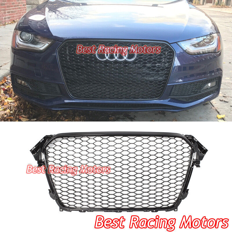 For 2013-2016 Audi A4 B8.5 RS4 Style Front Grill (Gloss Black Frame + Honeycomb)