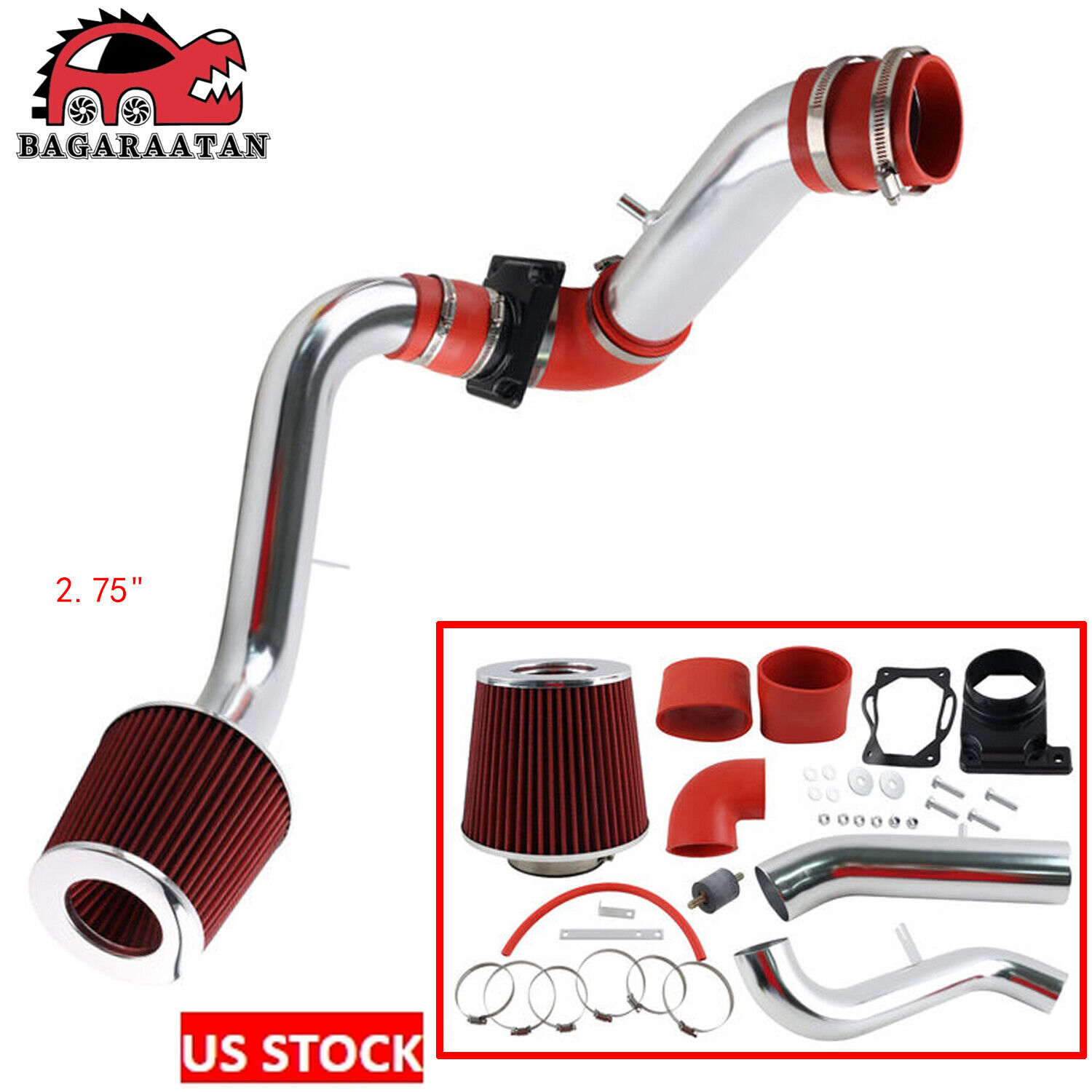 For 2000-2005 Eclipse 2.4L L4/3.0L V6 Cold Air Intake Racing System + Filter Red