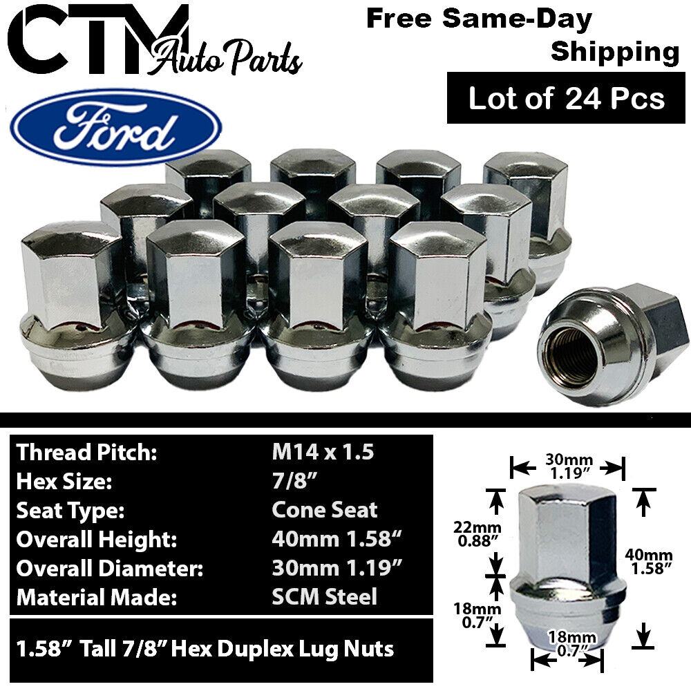 24Pc FORD 2015-2022 F150 M14x1.5 LARGE SEAT LUG NUT FIT FORD STOCK WHEEL &MORE