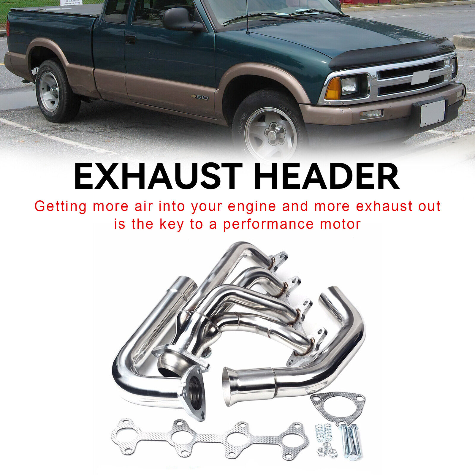 1× Stainless Exhaust Header Kit Fit Chevy S10 94-04 &GMC Sonoma 2.2L 2WD Pickup
