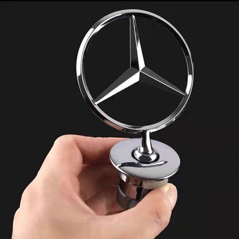 Front Hood Ornament Mounted Star Emblem For Mercedes-Benz C E S AMG Silver Logo