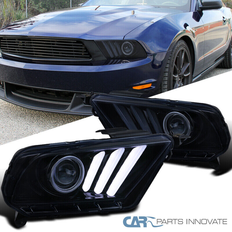 For 10-14 Ford Mustang LED Sequential Signal Glossy Black Projector Headlights
