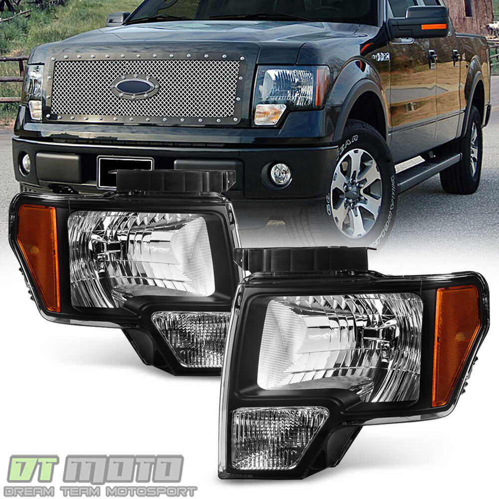 Black 2009-2014 Ford F150 Replacement Headlights Lamps Aftermarket Left+Right