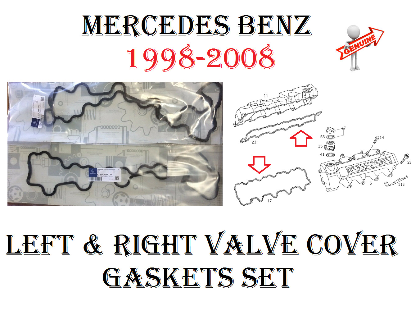 Mercedes Engine Valve Cover Left & Right Gaskets For W220 W219 W210 W211 W463