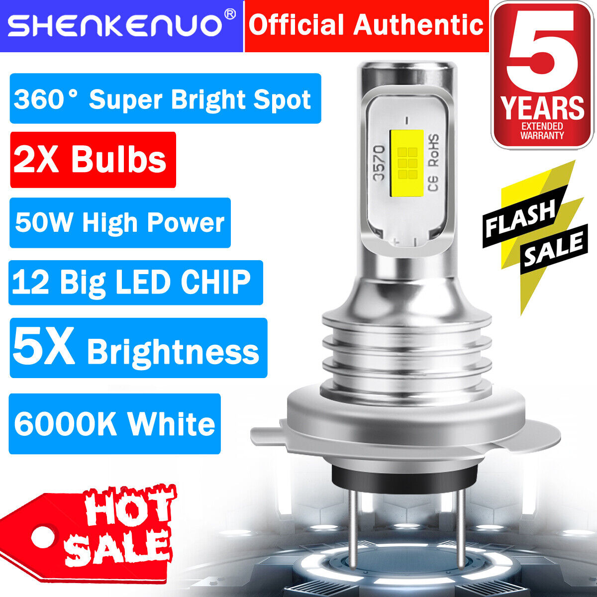 2X H7 LED Headlight Bulb Lamp 6000K White 100W BY For Yamaha YZF R1 R3 2007-2018