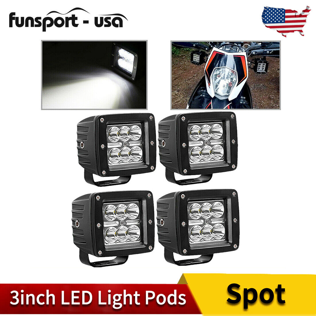 4x 3inch 60W LED Work Light Bar Spot Pods Driving Fog Lamp For Jeep Ford SUV ATV