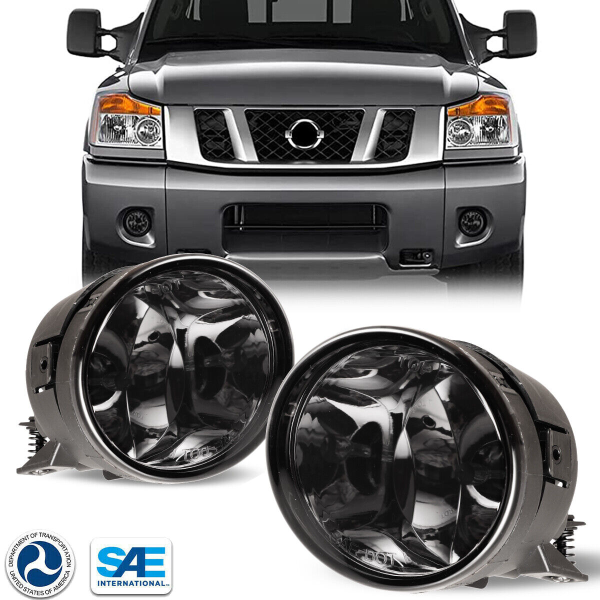 For 04-15 Nissan Titan 05-07 Armada Fog Lights Assembly Front Bumper Lamps Smoke