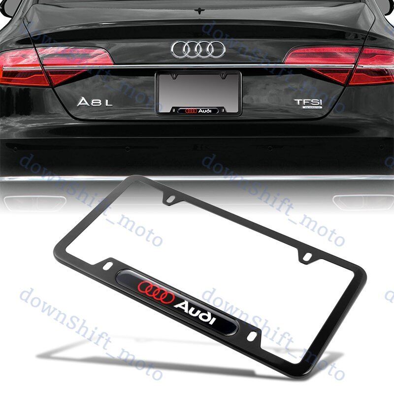 1PCS For AUDI Black Metal Stainless Steel License Plate Frame NEW