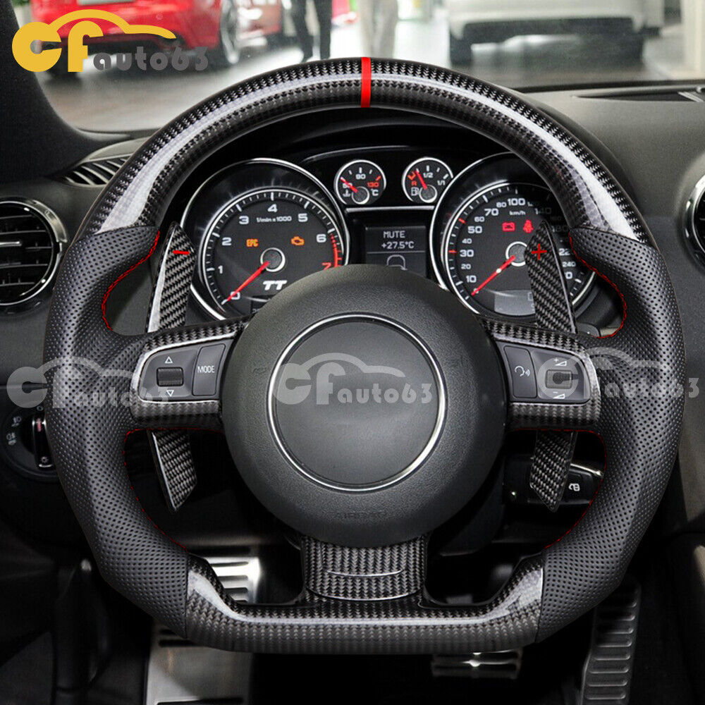Carbon Fiber Flat Sport Perforated Steering Wheel for 2008-2015 Audi TT R8 TTRS 