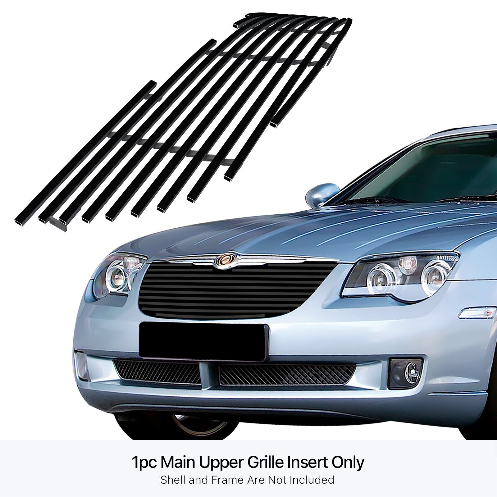 For 2004-2008 Chrysler Crossfire Main Upper Stainless Black Billet Grille Insert
