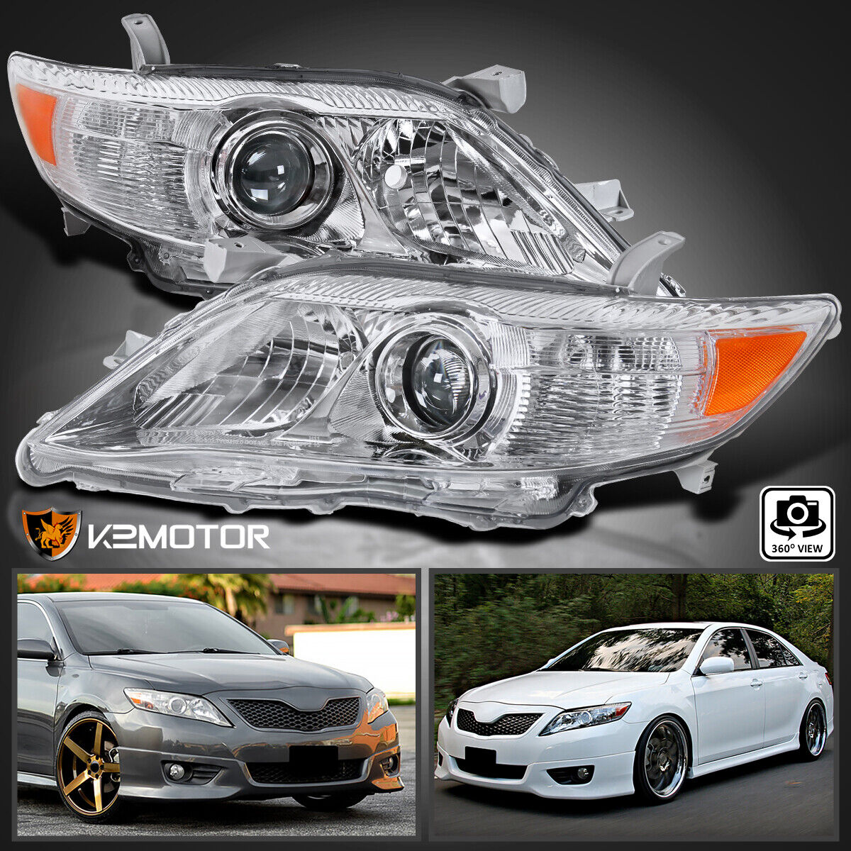 Clear Fits 2010-2011 Toyota Camry Projector Headlights Assembly Lamps Left+Right