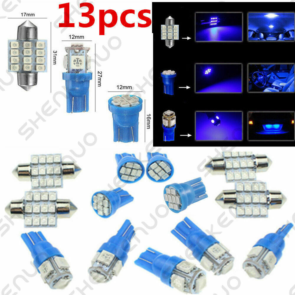 13x Super Blue LED Lights Interior Package Kit For Dome License Plate Lamp Bulb