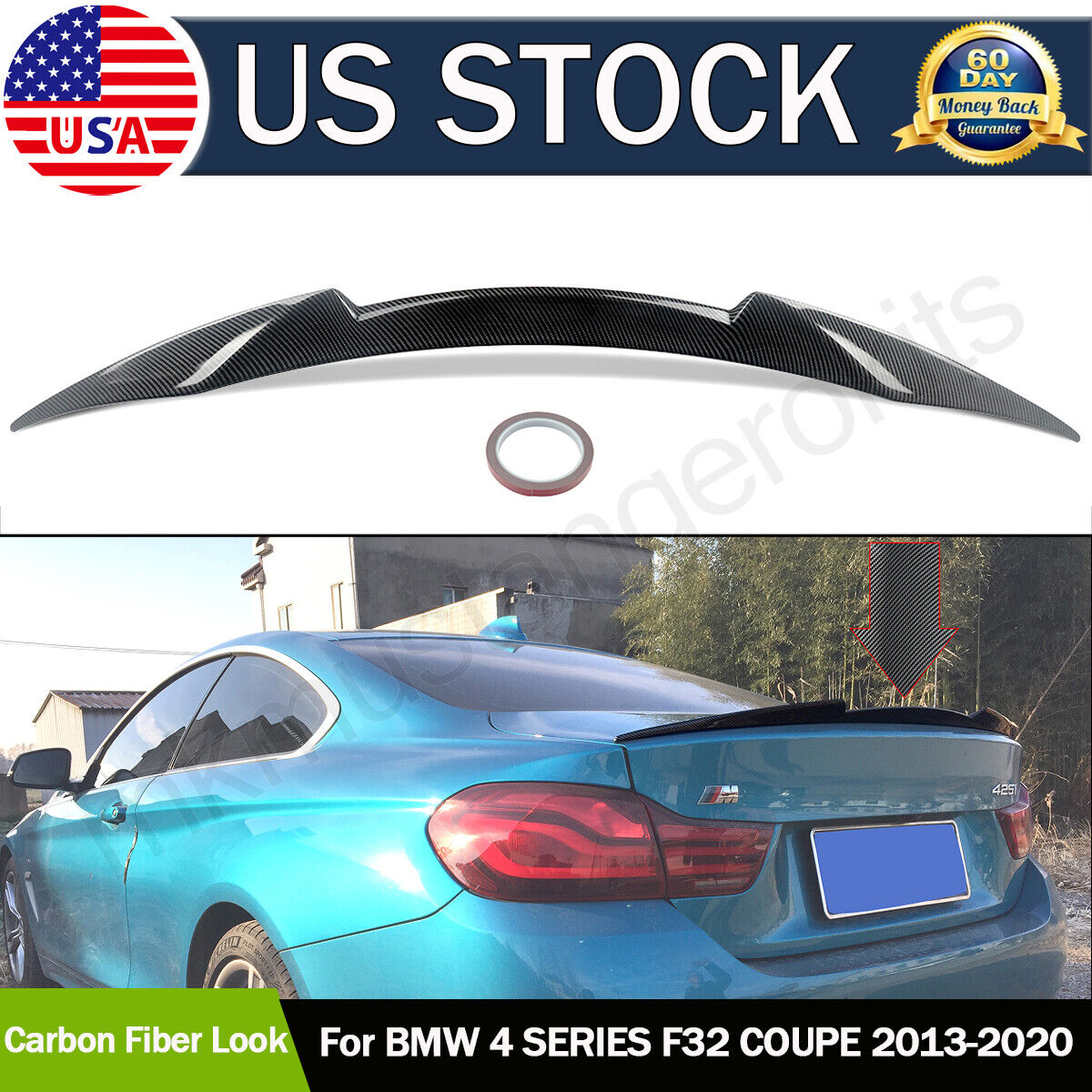Carbon Look Rear Trunk Lip Spoiler Wing For BMW 4Series F32 428i 430i 435i Coupe
