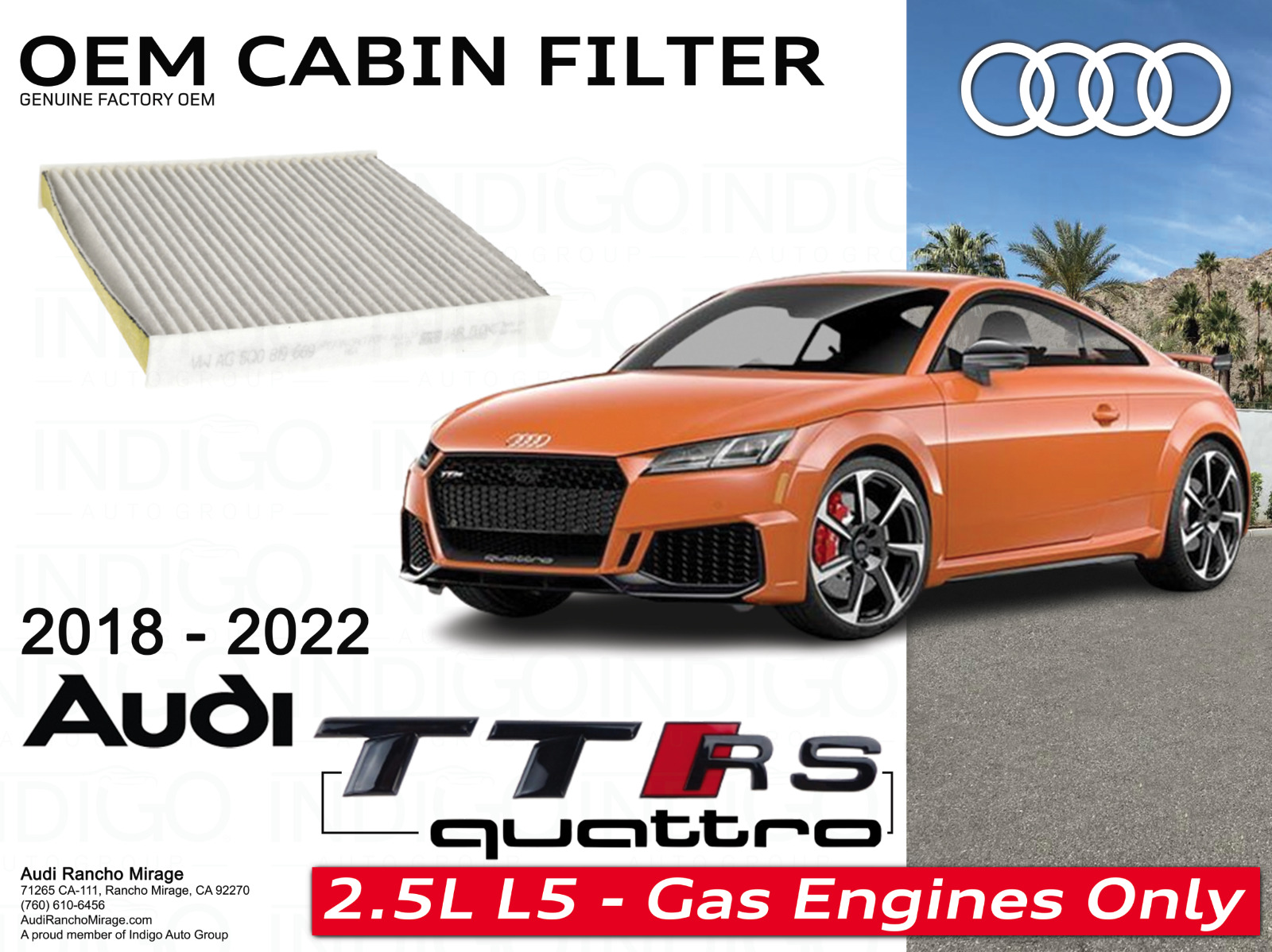 2018-2022 Audi TT RS QUATTRO Factory OEM Audi Cabin Air Filter TTRSQ-5Q0-819-669
