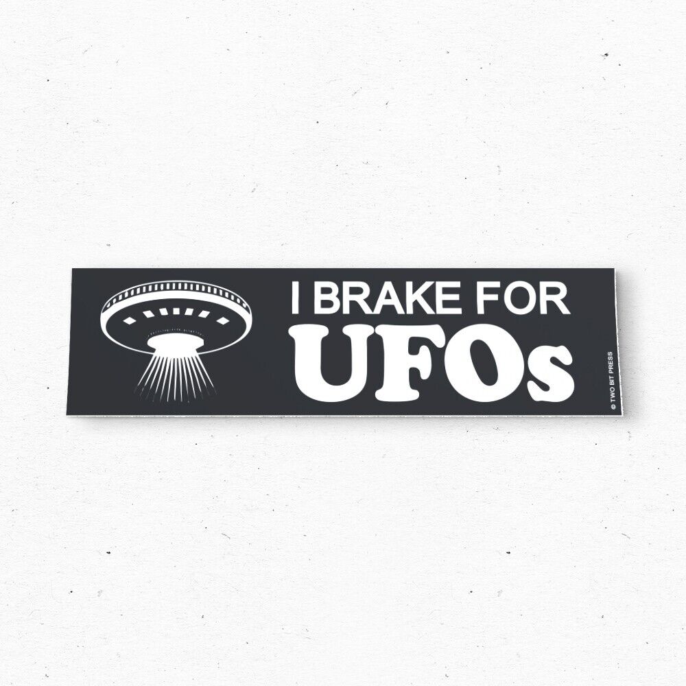 I BRAKE FOR UFOS Bumper Sticker - Funny Vintage Style - Vinyl Decal 80s 90s