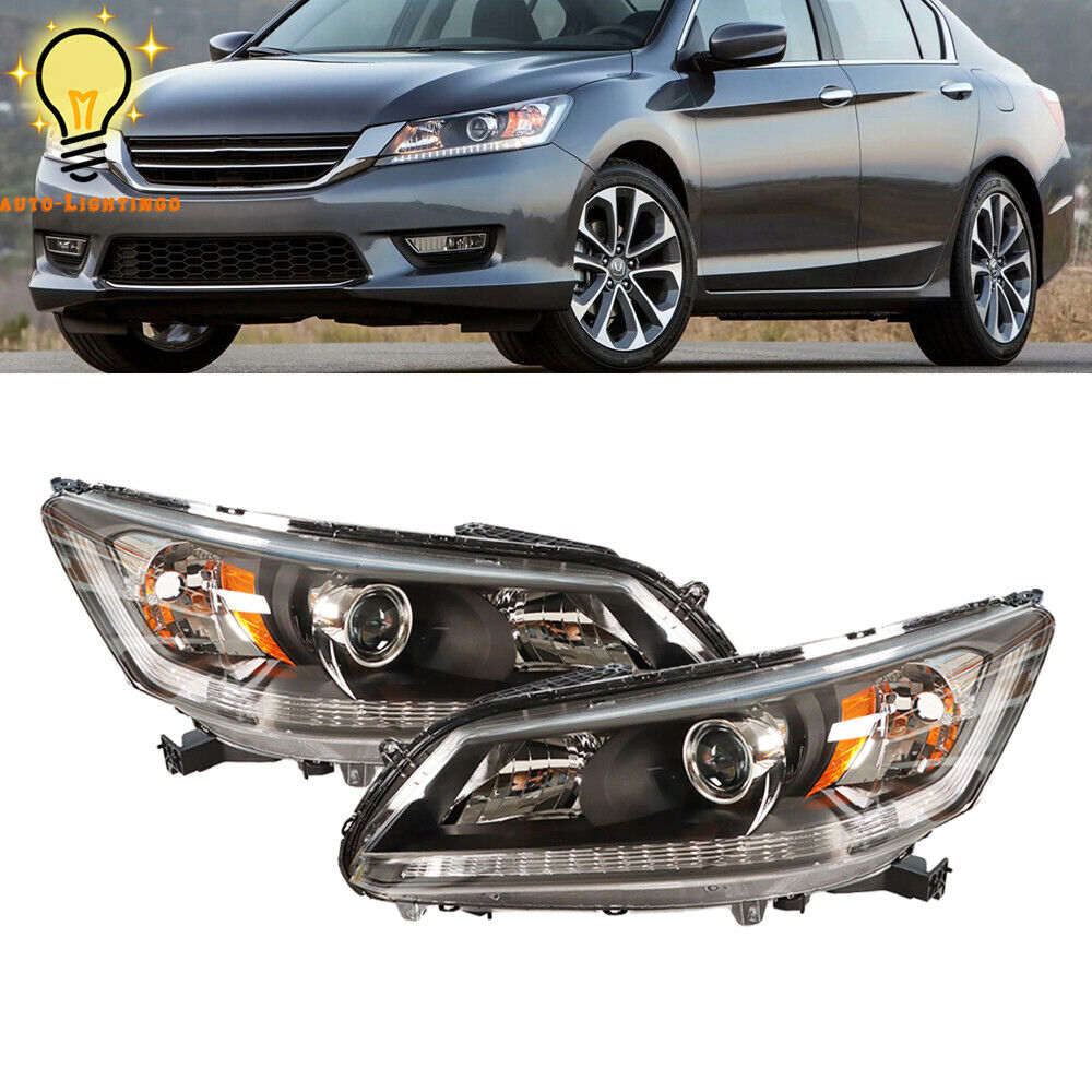 RH&LH Headlights For Honda Accord 2013 2014 2015 Halogen Headlamps Black Housing
