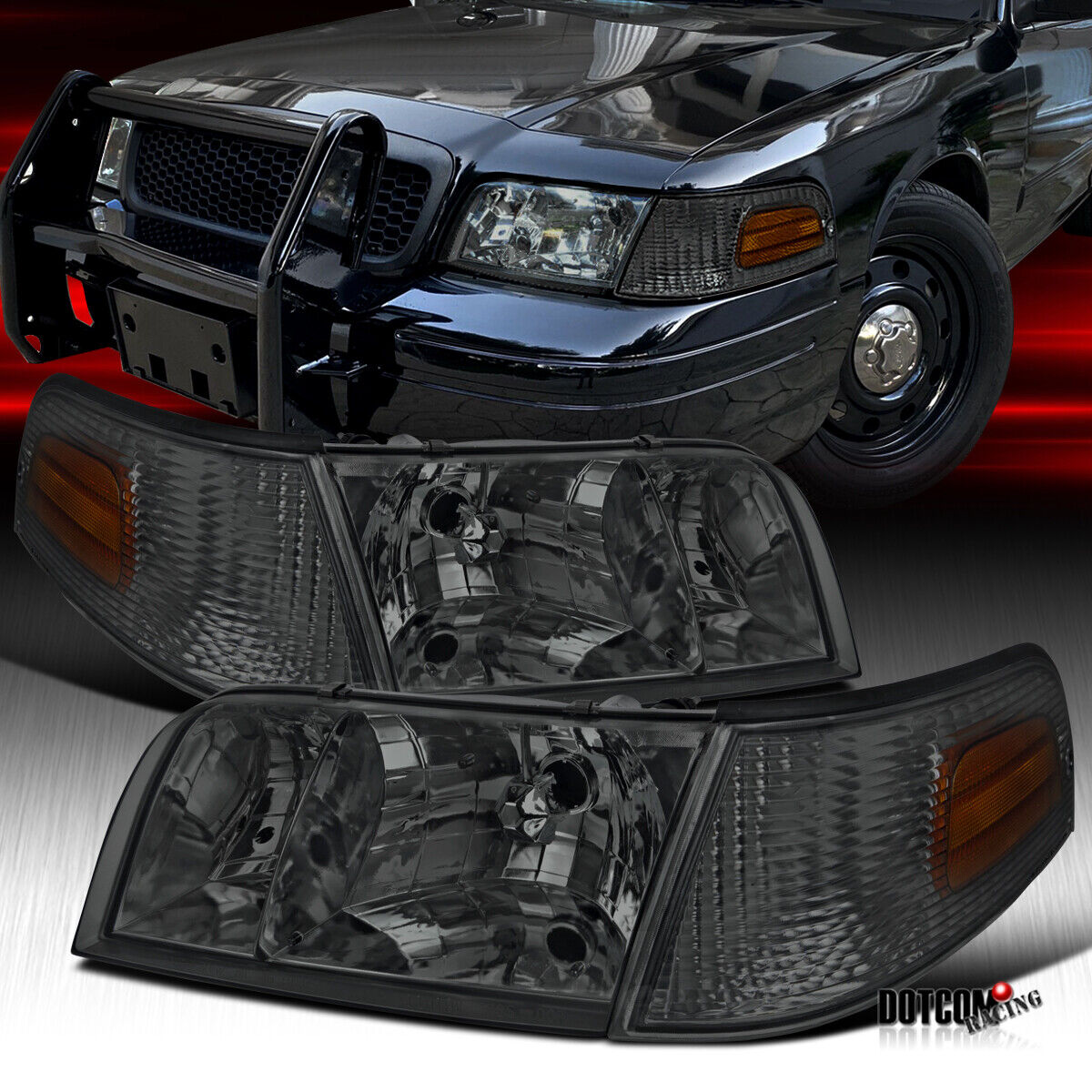 Fit Ford 1998-2011 Crown Victoria Crystal Smoke Headlights+Tinted Corner Lamps