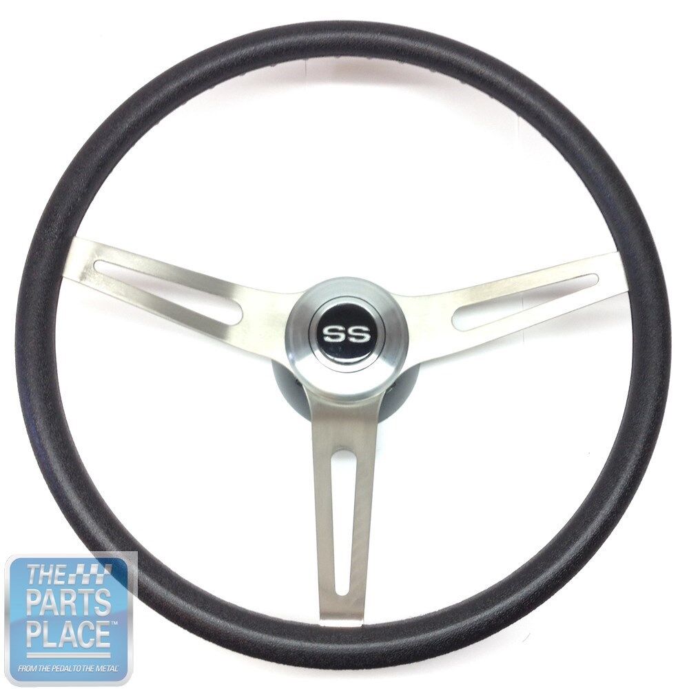 “SS” Special 3 Spoke 15” Black Cushion Grip Steering Wheel With SS Cap Set
