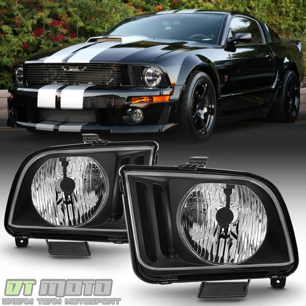 Black 2005 2006 2007 2008 2009 Ford Mustang Headlights Headlamps Left+Right Pair