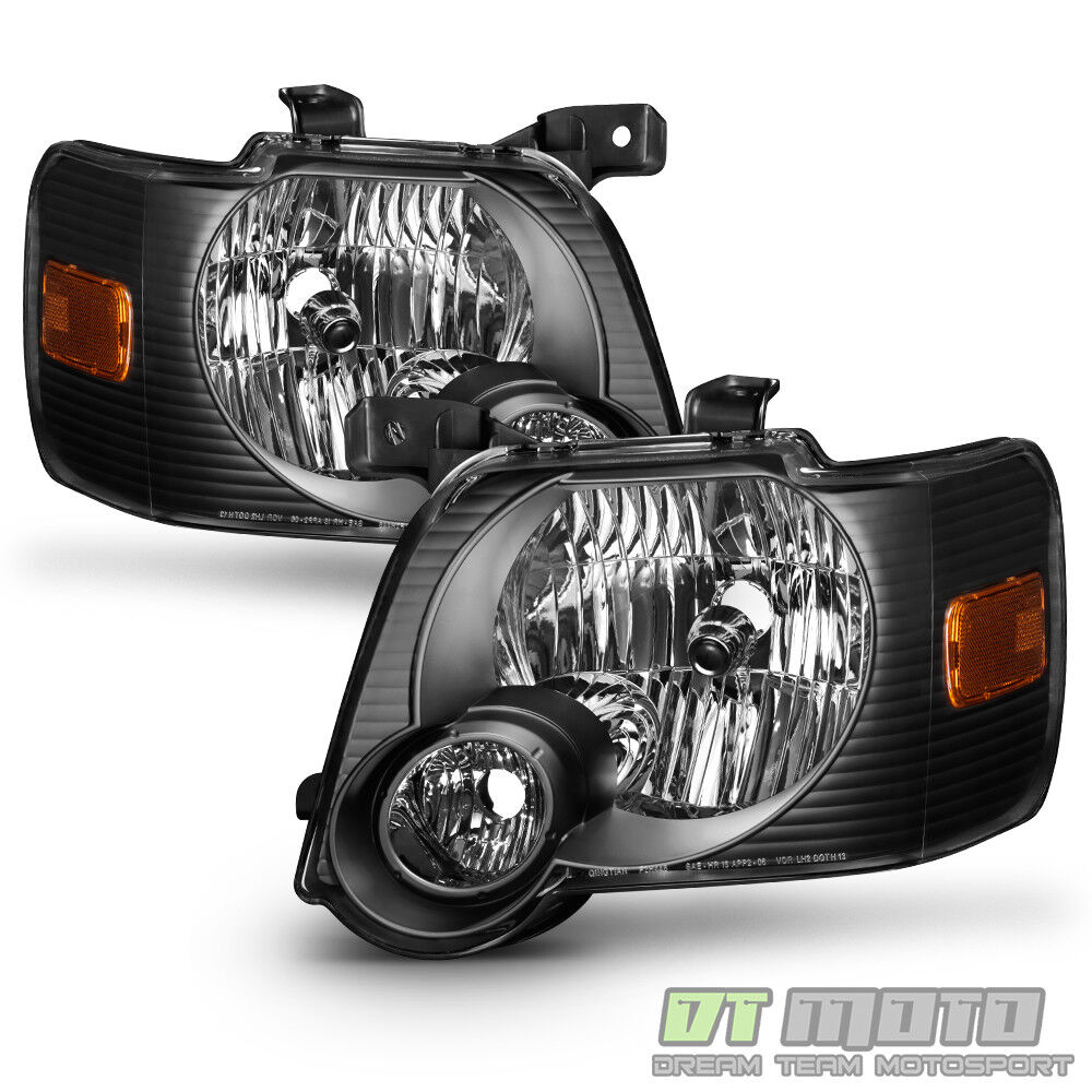 Black 2006-2010 Ford Explorer Headlights Headlamps Replacement Driver+Passenger