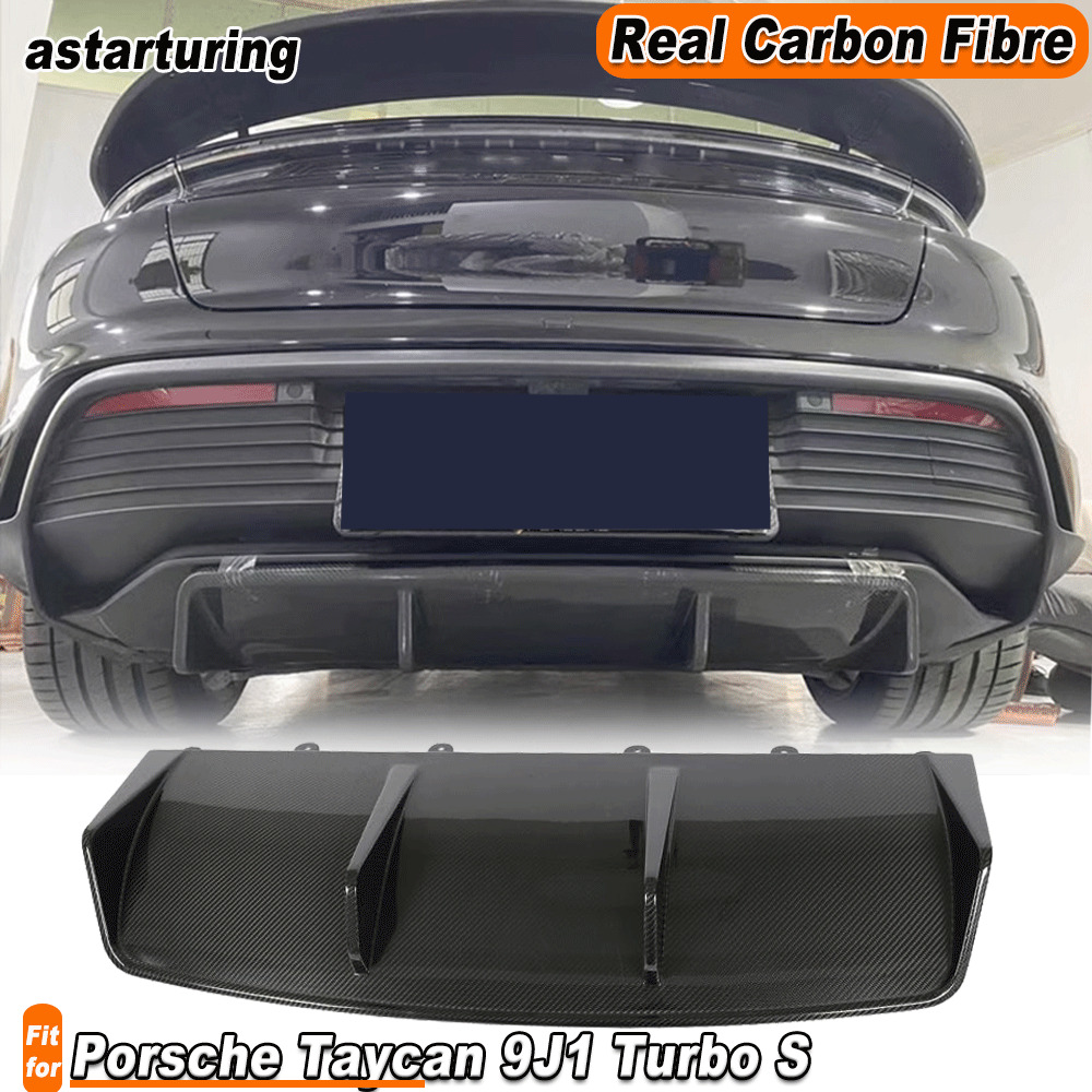 For Porsche Taycan 9J1 Turbo S Dry Carbon Fiber Rear Bumper Diffuser Lip Covers 