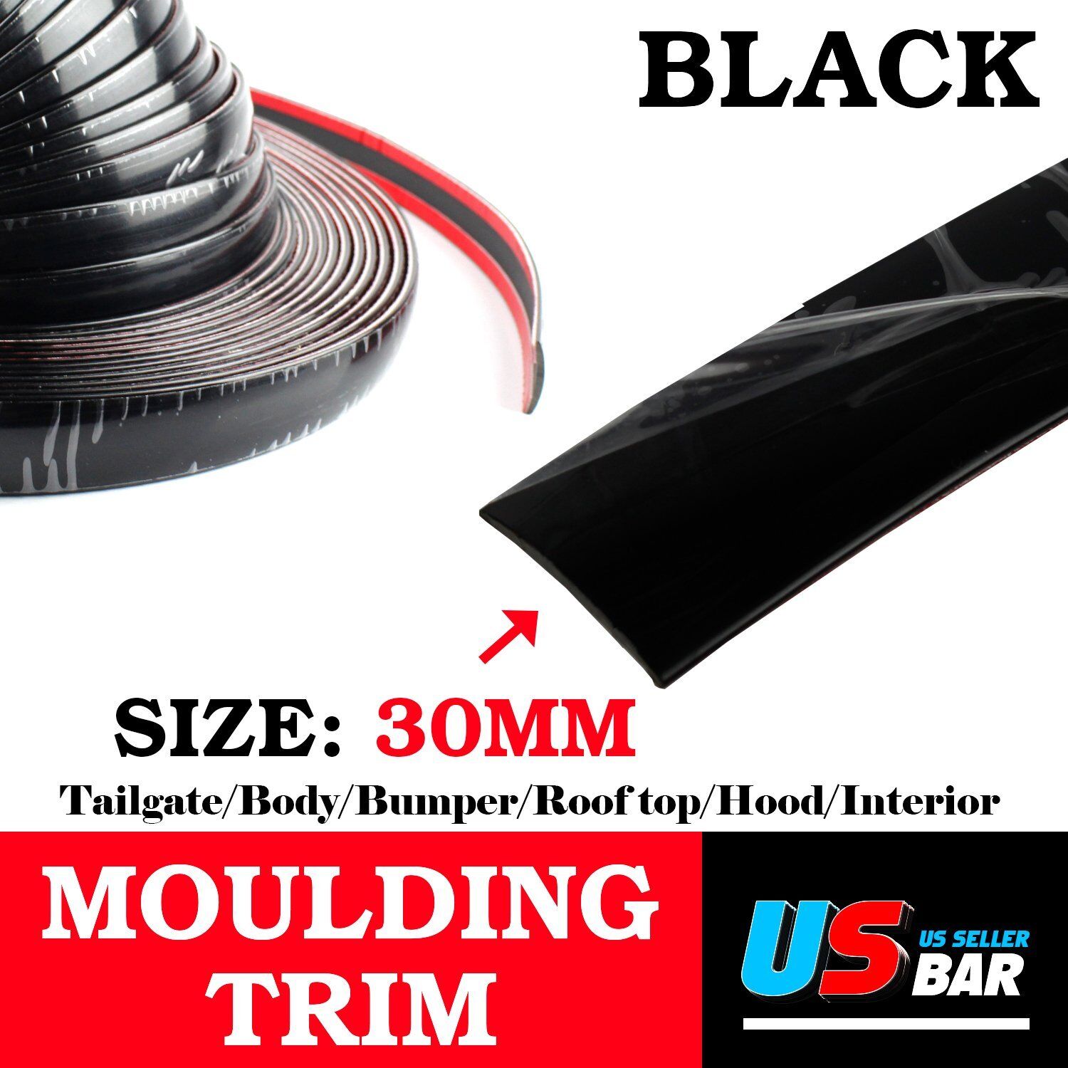 120Inch Molding Strip Trim Black 30mm Wide Car Auto SUV Door Body Trunk Decorate
