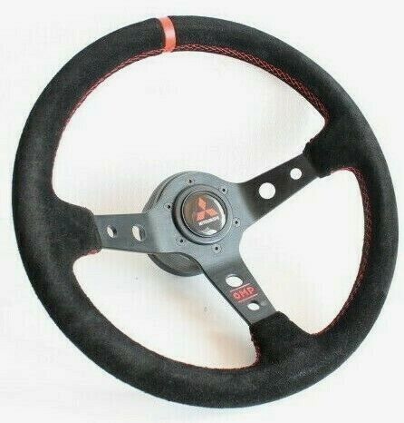 Steering Wheel fits For  Mitsubishi Suede Leather Red 3000GT Lancer  Evo Eclipse