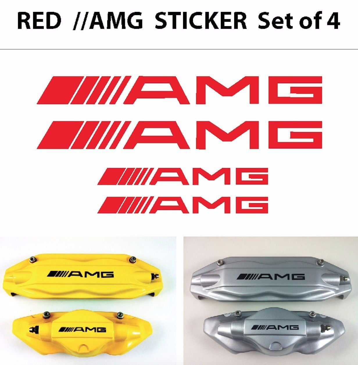 HI TEMP Set of 4 A.M.G Decal sticker vinyl caliper brake color REFLECTIVE RED