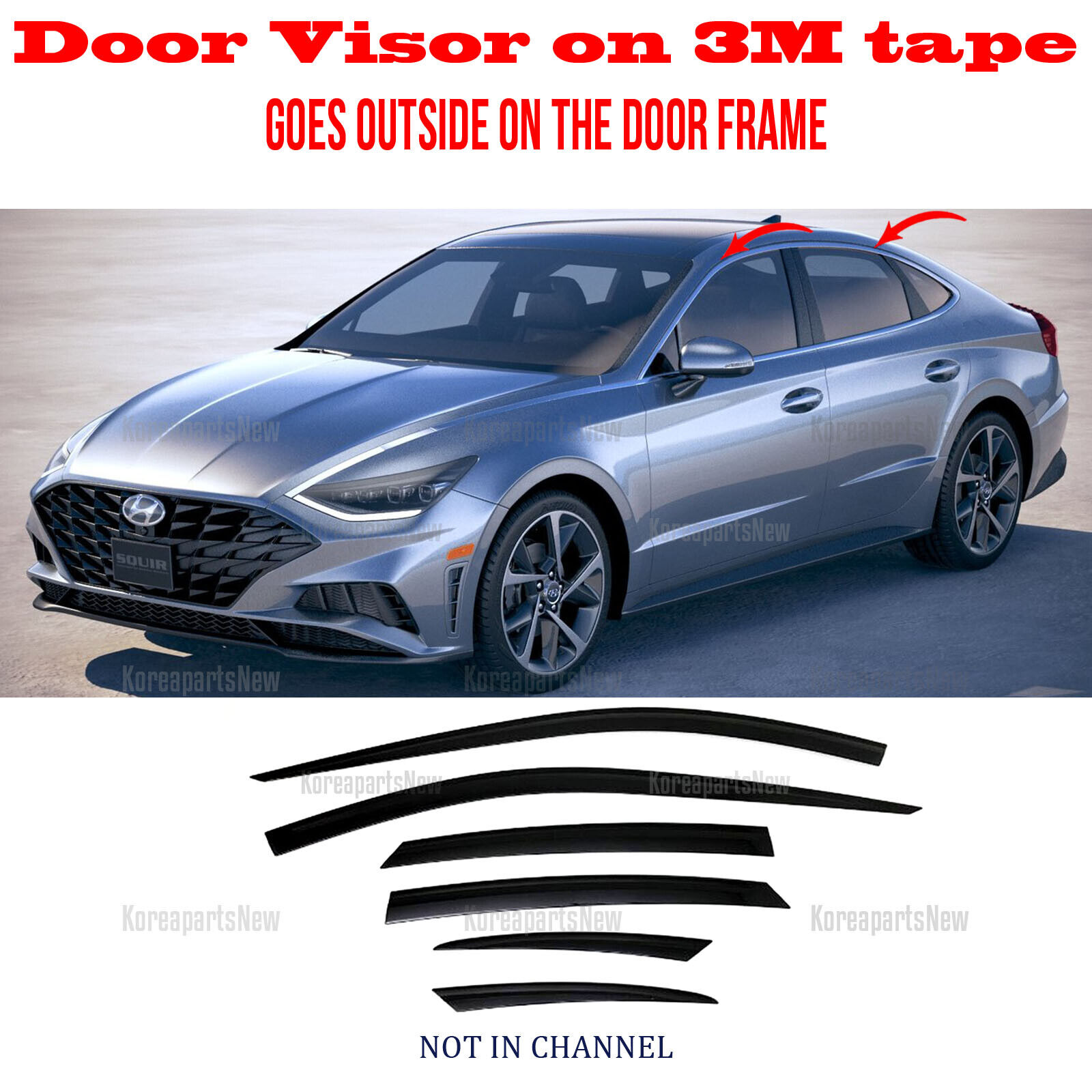⭐6pcs⭐ Window Door Visor Vent Shade Rain Guard fits 2020-2024 Hyundai Sonata