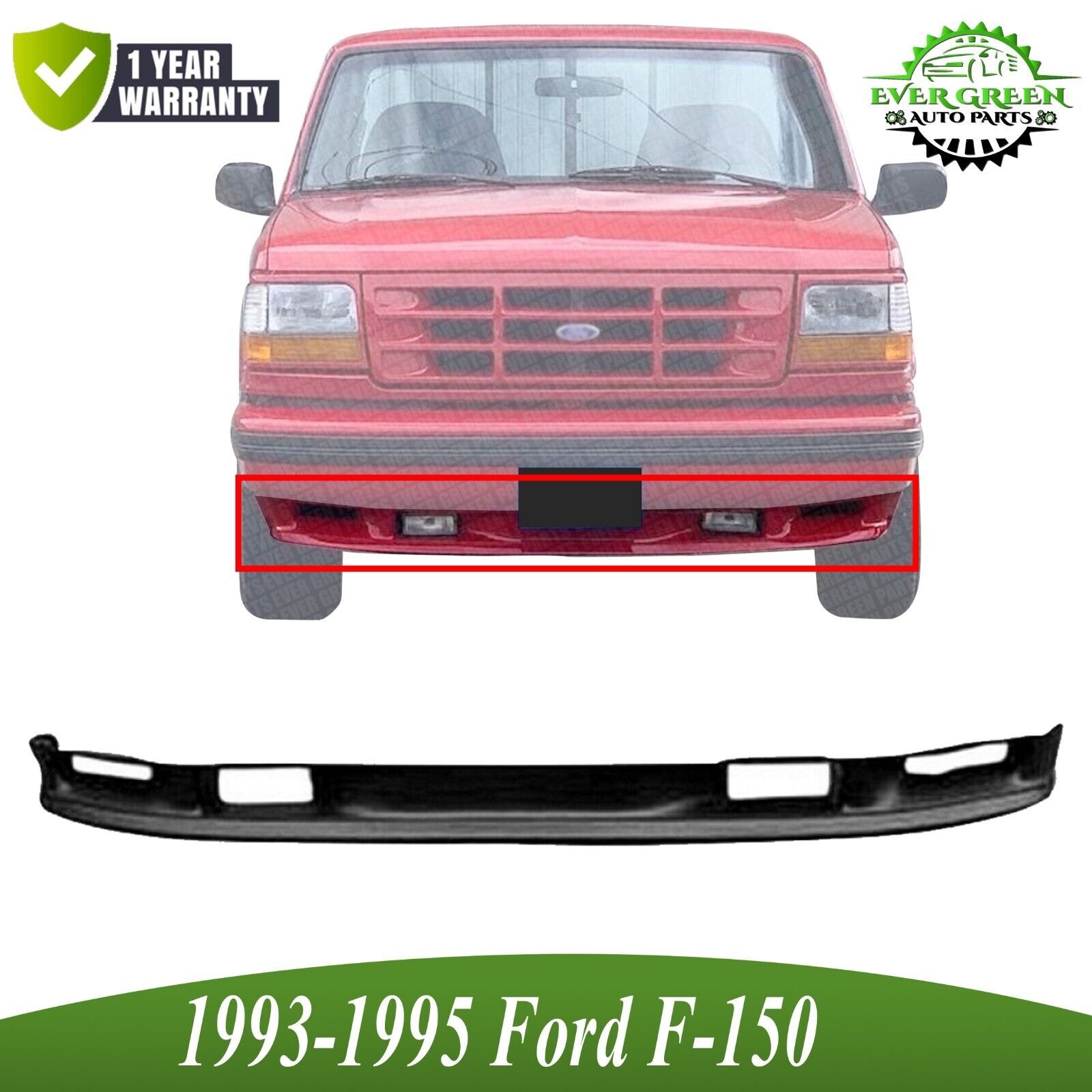 Front Bumper Lower Valance Primed Plastic For 1993-95 Ford F-150 Lightning Model