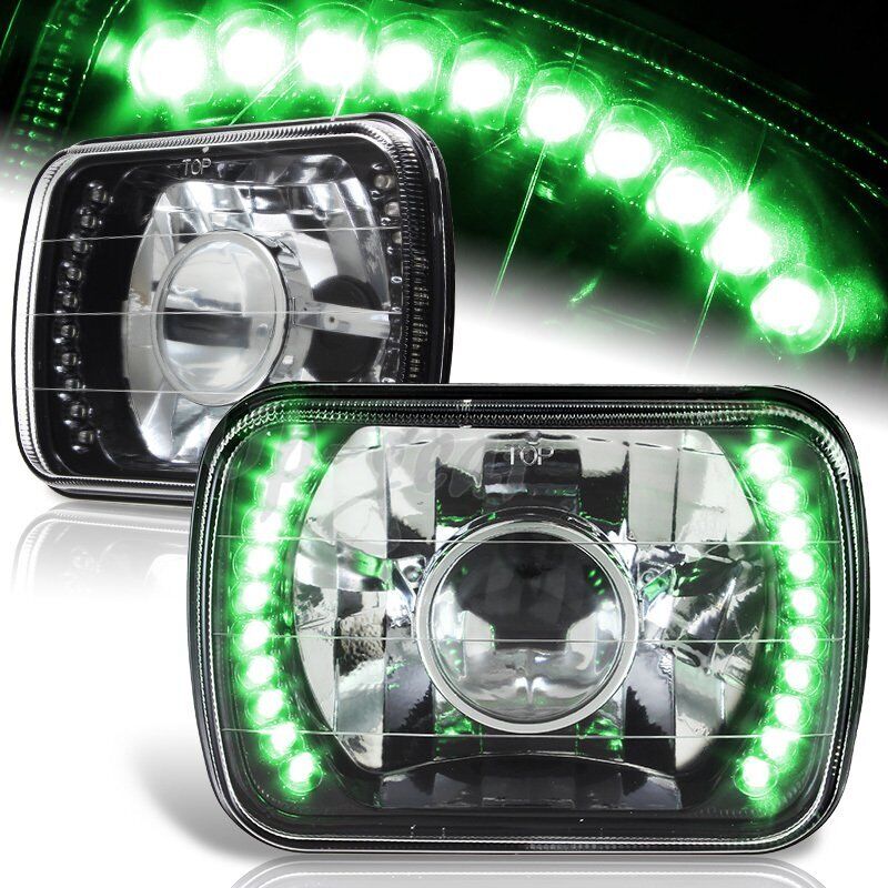 H6014 H6052 H6054 Sealed Beam Green LED Black Housing Projector Headlight 7\