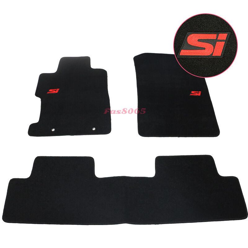 For 06-11 Honda Civic 2Dr 4Dr Floor Mats Carpet Front & Rear w/Red Si Embrodery