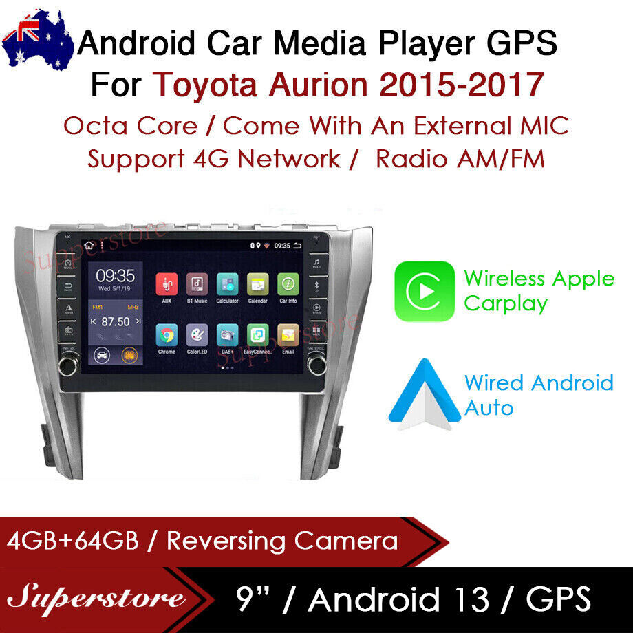 9” Android 13 Car Stereo Non-DVD GPS Radio Head Unit For Toyota Aurion 15-17