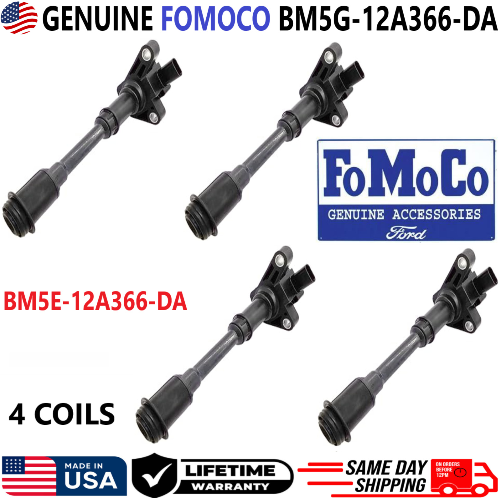 OEM GENUINE FOMOCO x4 Ignition Coils For 2013-2019 Ford 1.6L I4, BM5G-12A366-DA