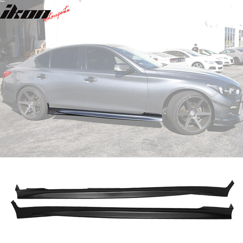 Fits 14-23 Infiniti Q50 Unpainted T Style Side Skirts Extension Rocker Panel ABS