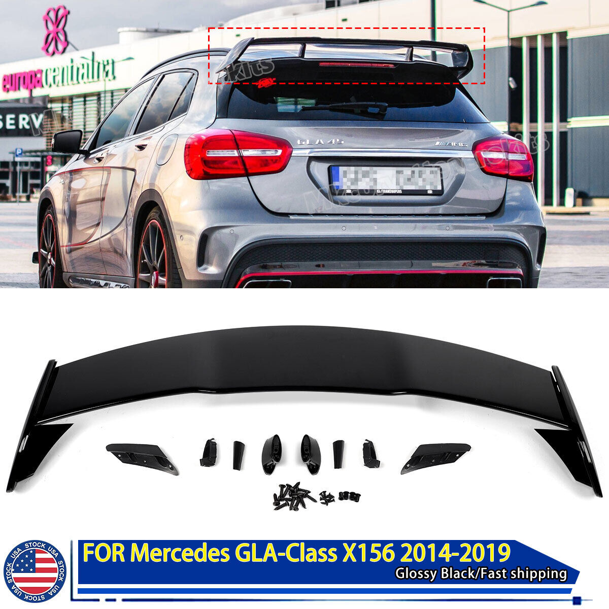 For Mercedes X156 GLA250 GLA45 AMG Style Set Rear Trunk Top Spoiler Wing Glossy