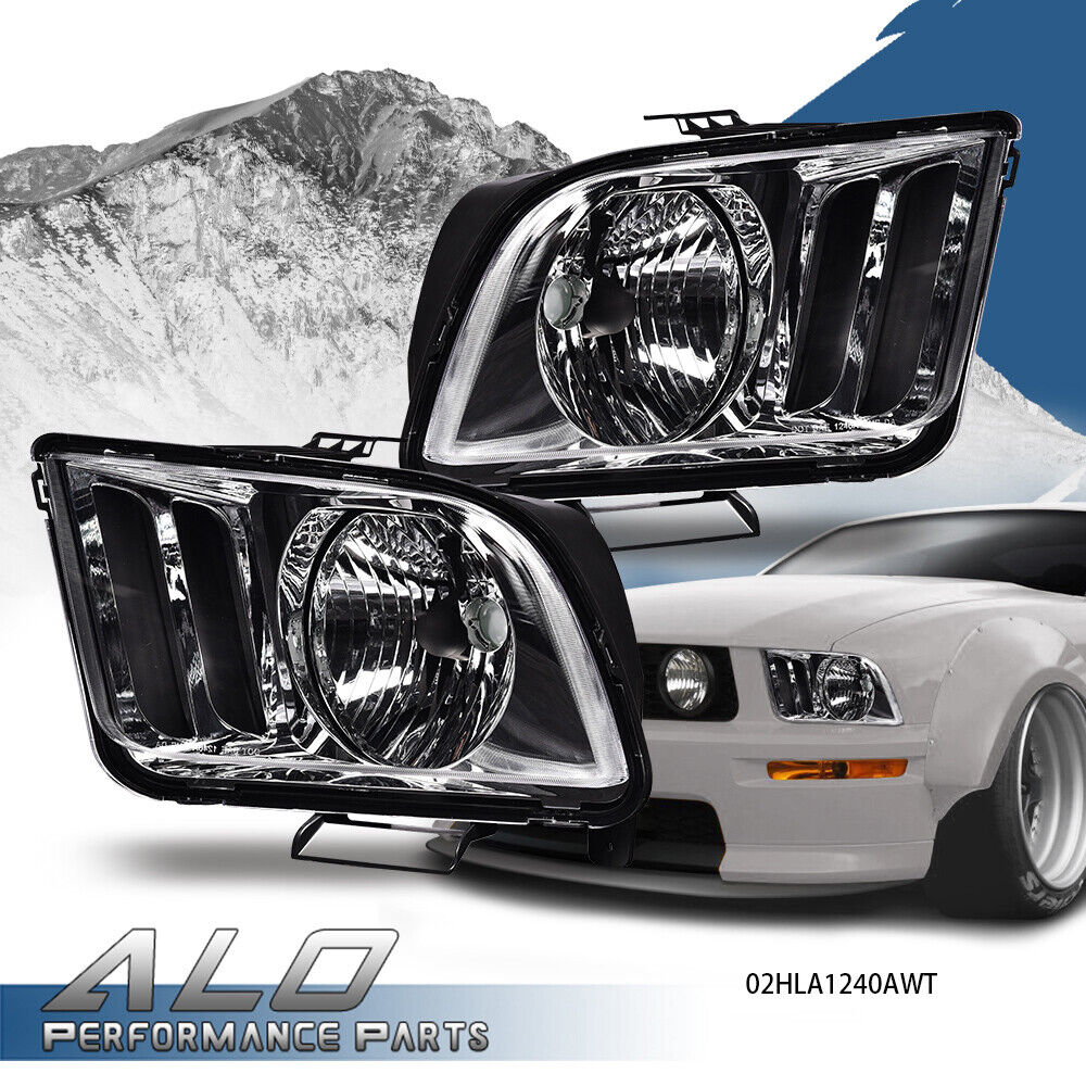 Fit For 2005-2009 Ford Mustang Left & Right Clear/Chrome Headlights Replacement