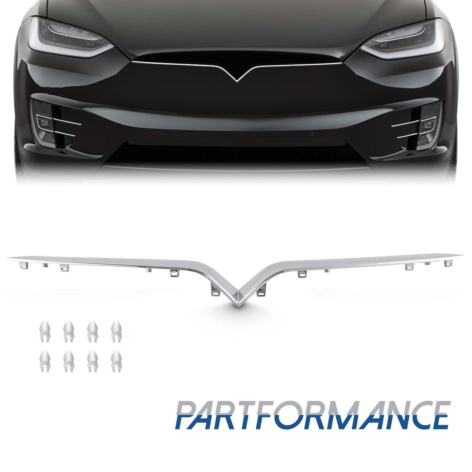 For 2016-2020 Tesla Model X Upper Grille Bright Chrome Trim 1047022-00-D