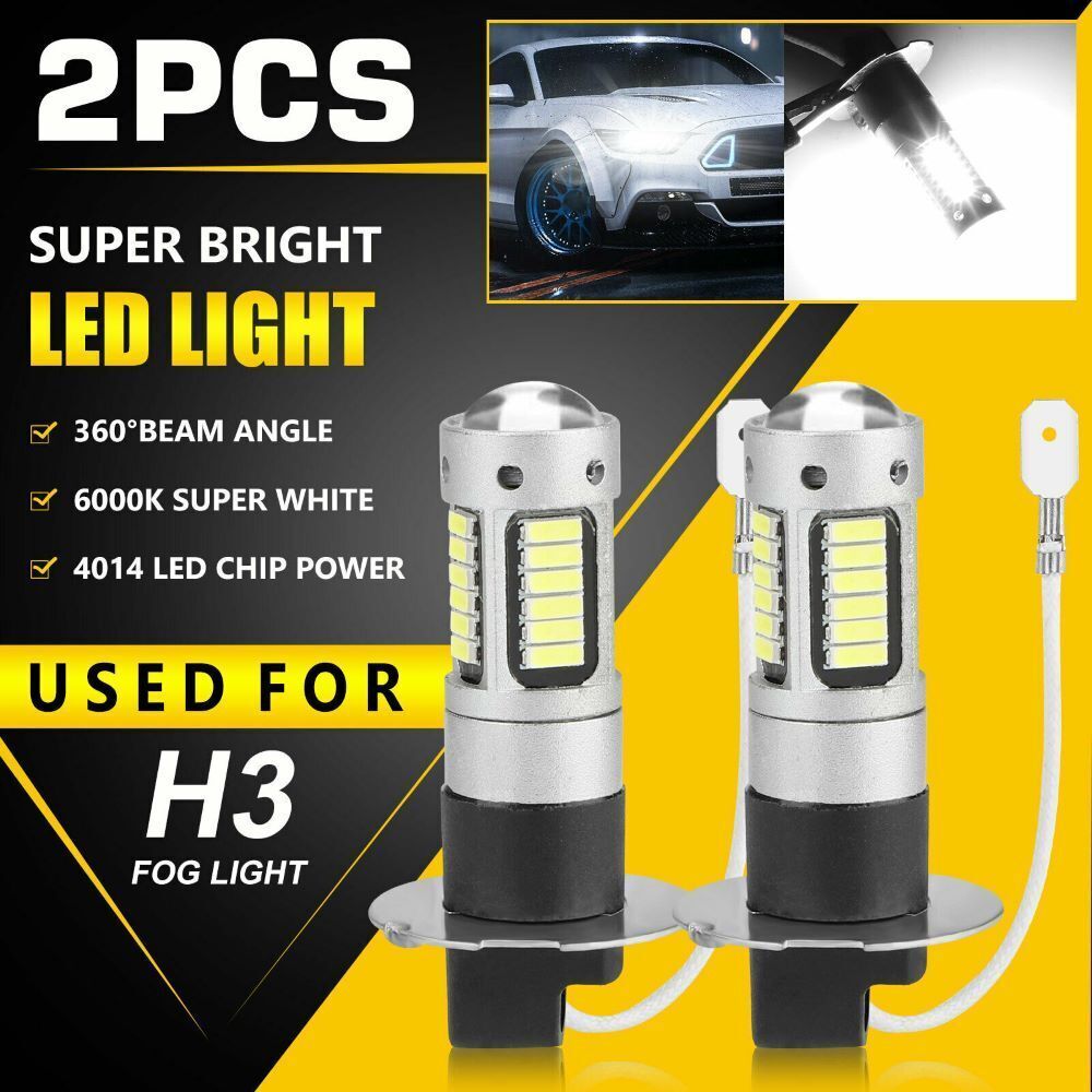2pcs H3 LED Headlight 100W 10000LM Foglight Bulbs 6000K White Driving DRL Lamp