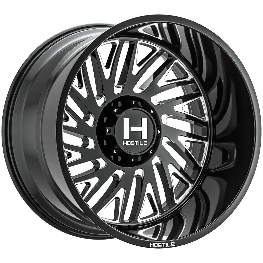 IN STOCK 4- 24x14 Hostile Syclone Gloss Black Milled Wheels 8x180 GMC Chevy H131