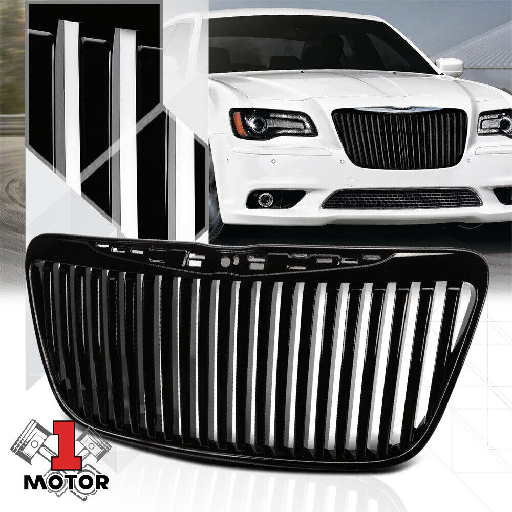 For 2011-2014 Chrysler 300/300C{VERTICAL-BAR}Black ABS Bumper Grille Vent Grill