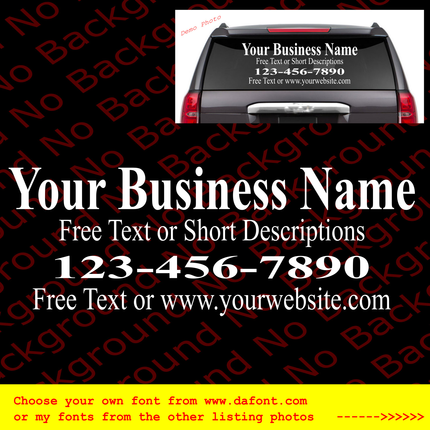 Custom Business Company Name Information Car Truck Back Window Vinyl Decal BS018