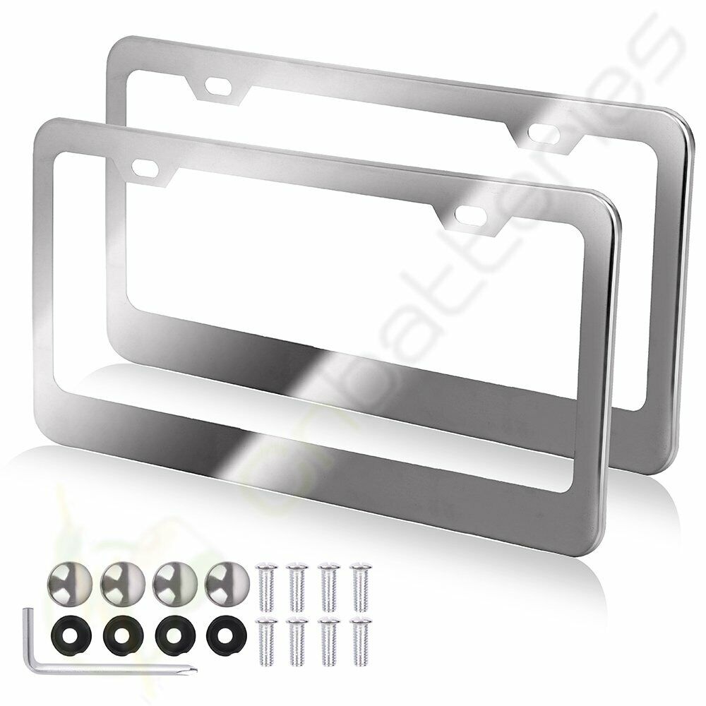 2X 2 Hole Metal License Plate Frame Hd Stainless Steel Chrome For Audi/Bmw/Acura
